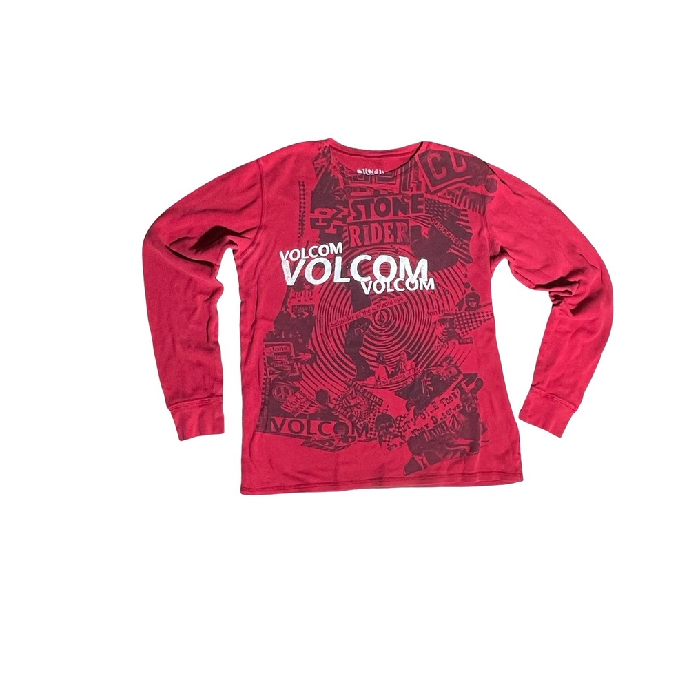 Volcom Graphic Sweatshirt Men's XL Red Y2K Streetwear Skate Pullover